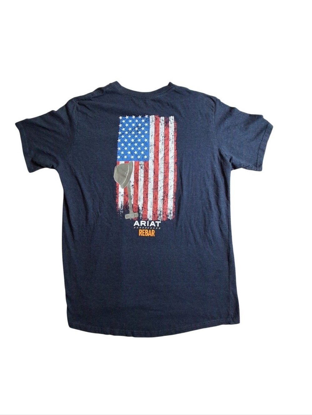 ARIAT Men Size XL Short Sleeve Tee T Shirt Blue FLAG Rebar Patriot America